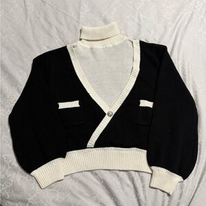 Elegant Black and White Women's Cardigan